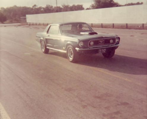 Smoking the tires on the Green Mustang
